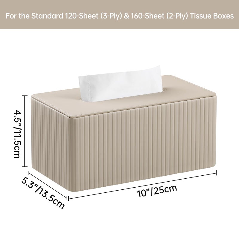 MEIBOOCH PU Leather Tissue Box Cover Rectangle Tissue Box Holder for 120-160 Count Box of Tissues (Beige Stria) - Image 4